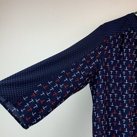 Stitch Fix: Cleo Kai nautical anchors print split round neck tunic top EUC - Picture 2 of 7